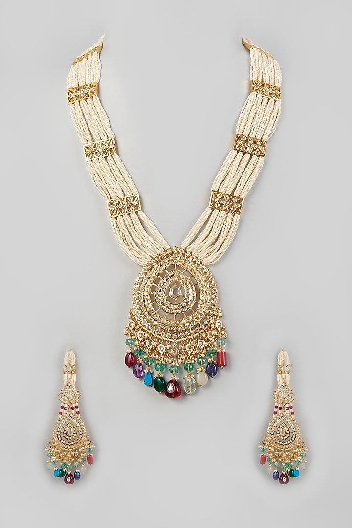 Gold Plated Navratna Long Necklace Set by Kiara at Pernia's Pop Up Shop