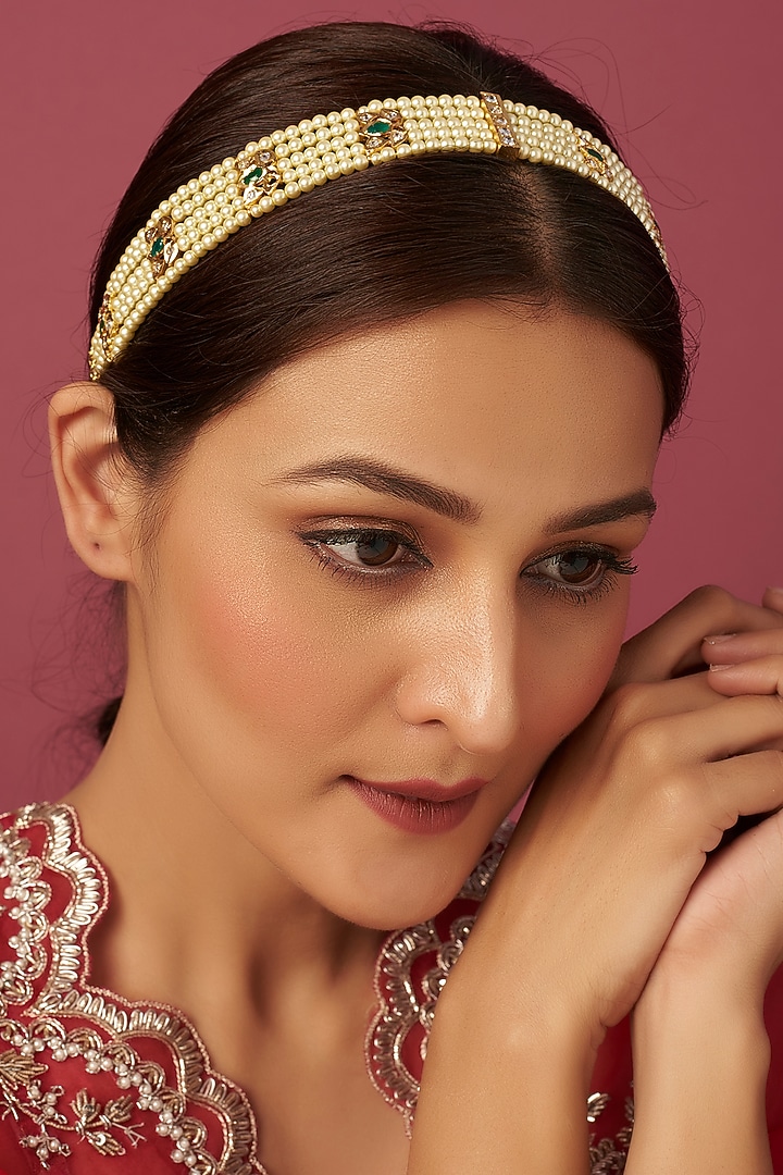 Gold Plated Kundan Polki & Onyx Mathapatti by Kiara at Pernia's Pop Up Shop