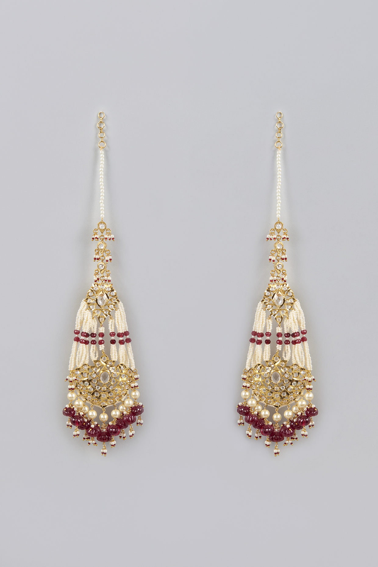 Gold Plated Kundan Polki & Pearls Chandbali Earrings by Kiara
