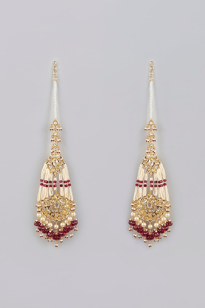 Gold Plated Kundan Polki & Pearls Chandbali Earrings by Kiara