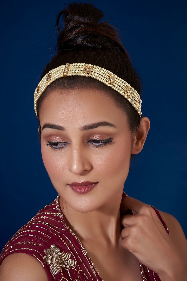 Gold Plated Kundan Polki Mathapatti by Kiara at Pernia's Pop Up Shop