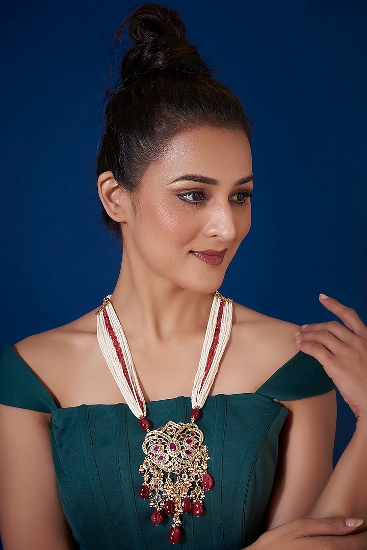 Gold Plated Long Necklace With Onyx Beads by Kiara at Pernia's Pop Up Shop