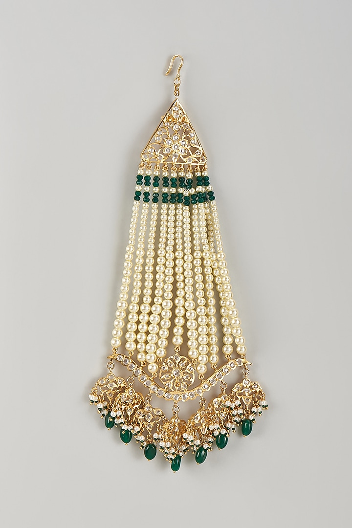 Gold Plated Kundan Polki & Green Onyx Pasa by Kiara at Pernia's Pop Up Shop