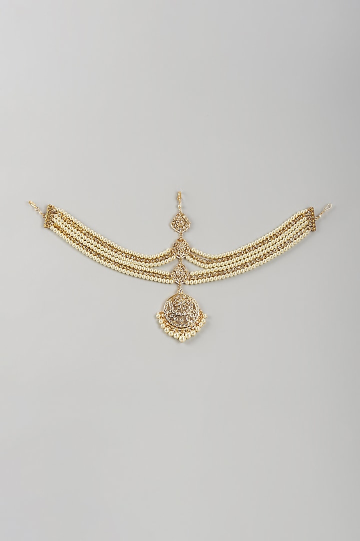 Gold Plated Kundan Polki & Pearl Mathapatti by Kiara at Pernia's Pop Up Shop