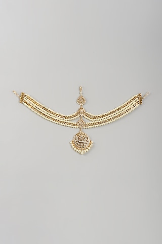 Gold Plated Kundan Polki & Pearl Mathapatti by Kiara