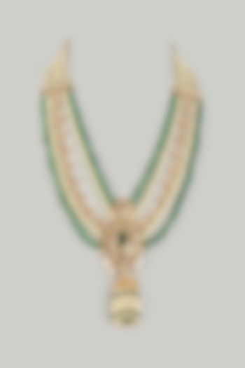 Gold Plated Kundan Polki & Green Onyx Long Necklace by Kiara at Pernia's Pop Up Shop
