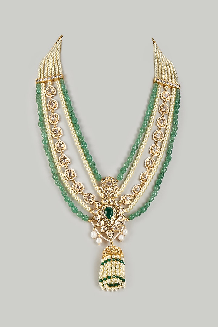 Gold Plated Kundan Polki & Green Onyx Long Necklace by Kiara at Pernia's Pop Up Shop