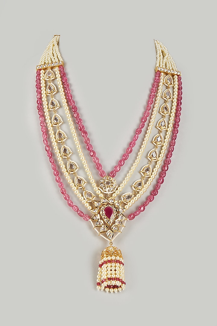 Gold Plated Kundan Polki & Red Onyx Long Necklace by Kiara at Pernia's Pop Up Shop