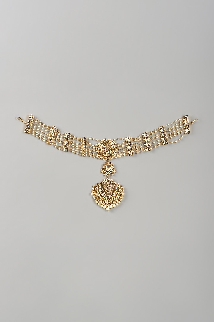 Gold Plated Kundan Polki & Pearl Mathapatti by Kiara at Pernia's Pop Up Shop