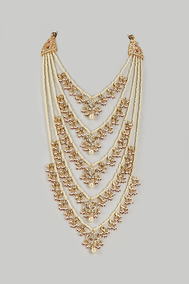 Gold Plated Kundan Polki & Pearl Long Necklace by Kiara at Pernia's Pop Up Shop