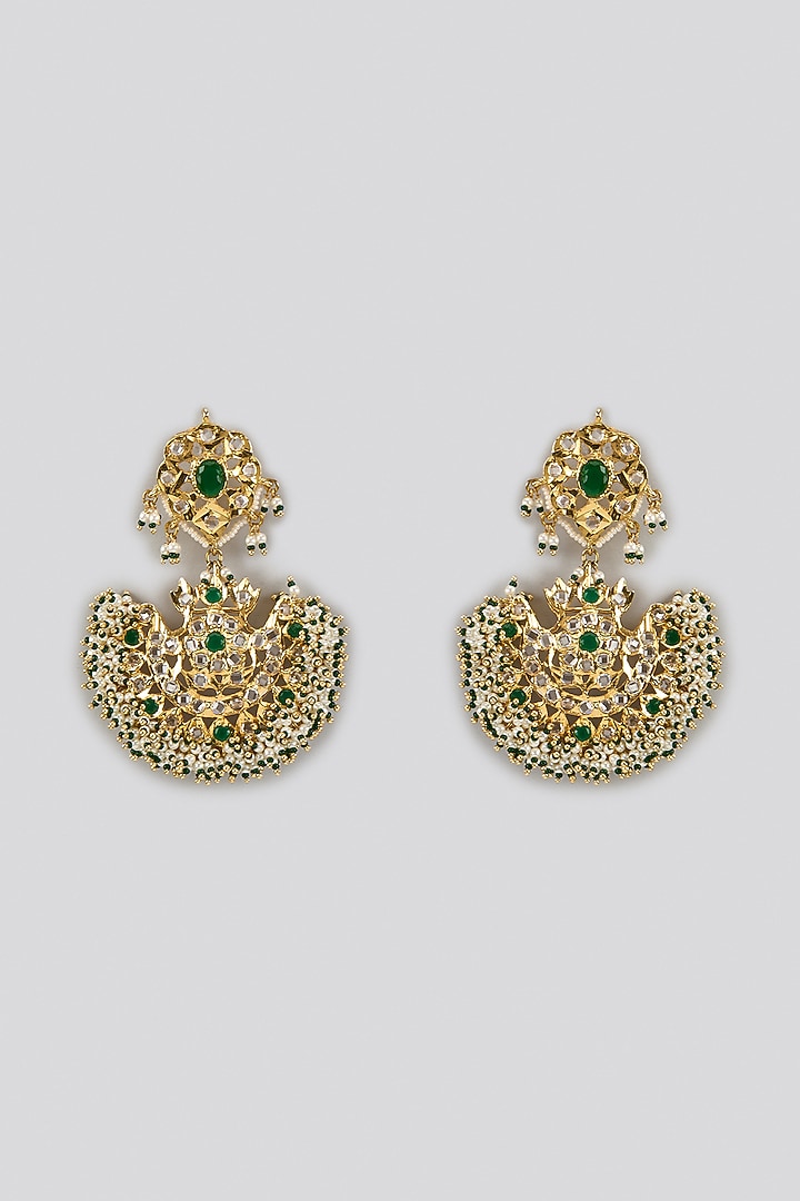 Gold Plated Kundan Polki & Green Quartz Chandbali Earrings by Kiara at Pernia's Pop Up Shop