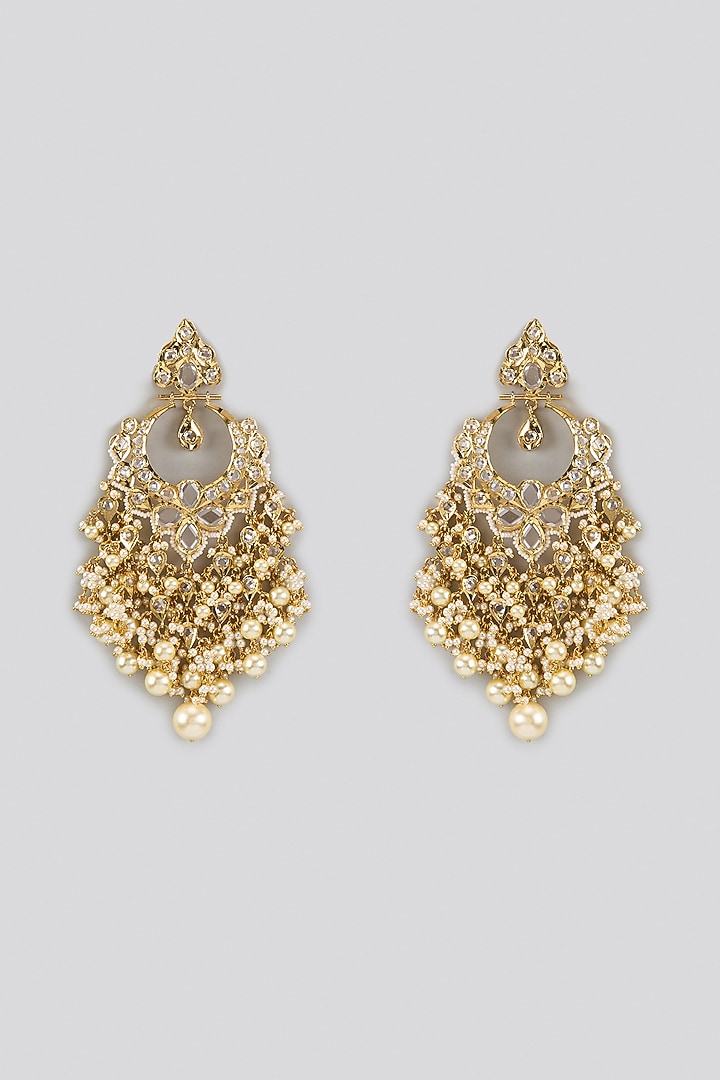 Gold Plated Kundan Polki & Pearl Chandbali Earrings by Kiara at Pernia's Pop Up Shop