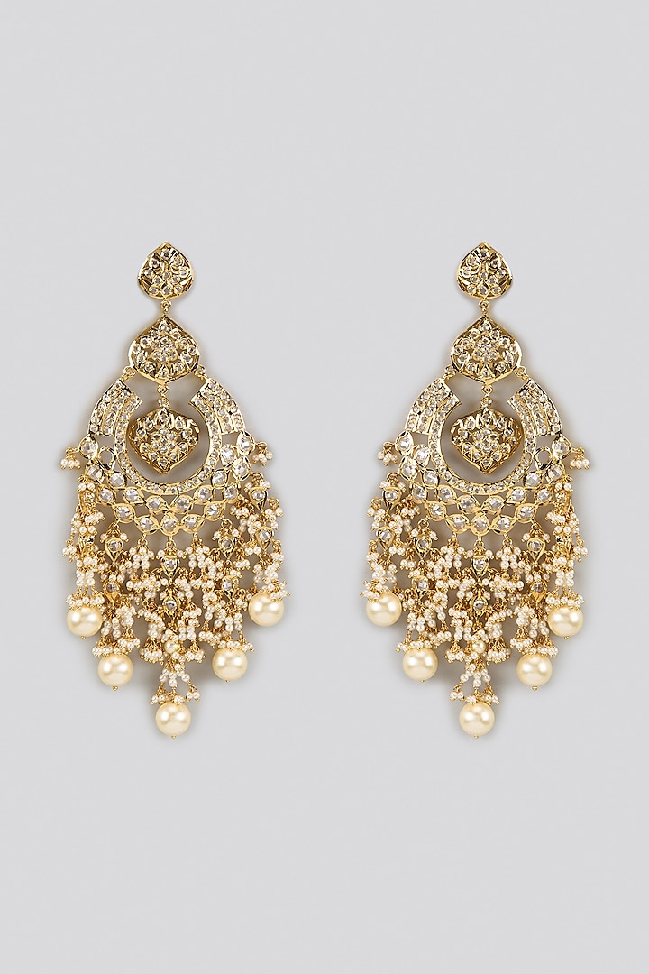 Gold Plated Kundan Polki & White Stone Chandbali Earrings by Kiara at Pernia's Pop Up Shop