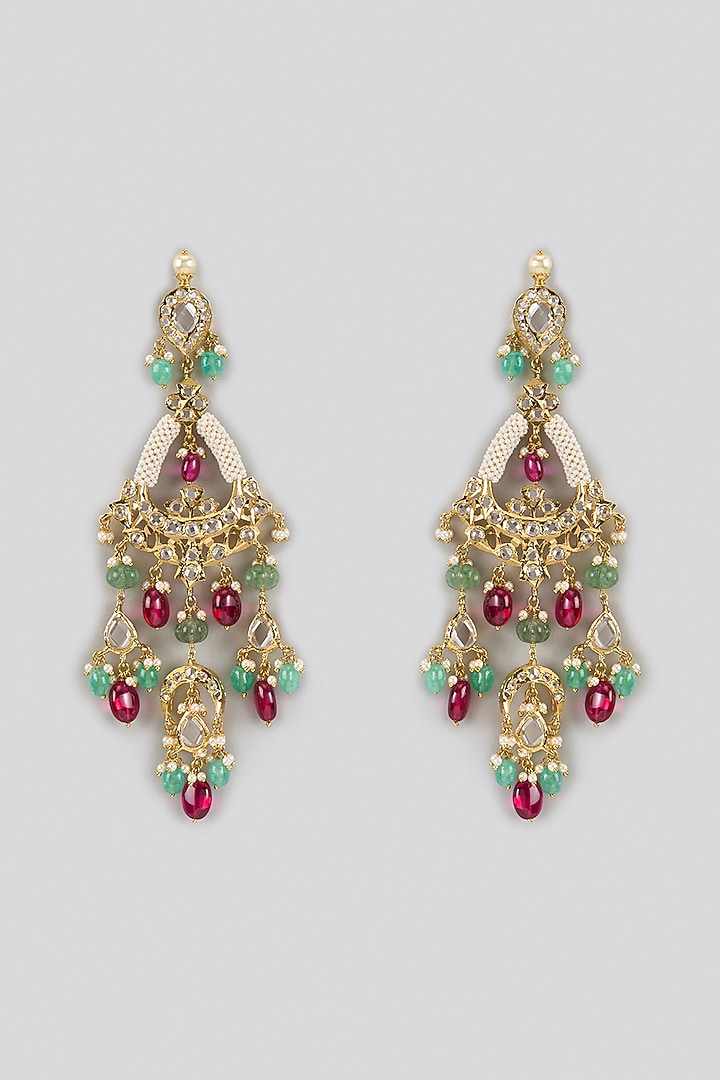 Gold Plated Kundan Polki & Pearl Chandbali Earrings by Kiara at Pernia's Pop Up Shop