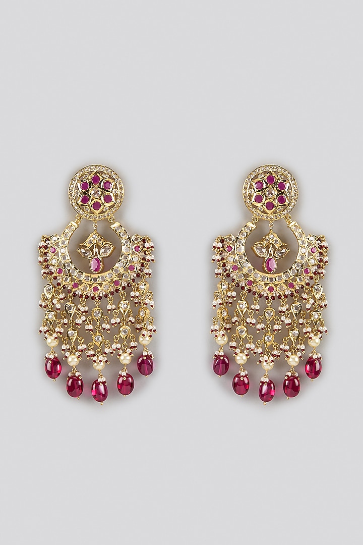 Gold Plated Kundan Polki & Pearl Chandbali Earrings by Kiara at Pernia's Pop Up Shop