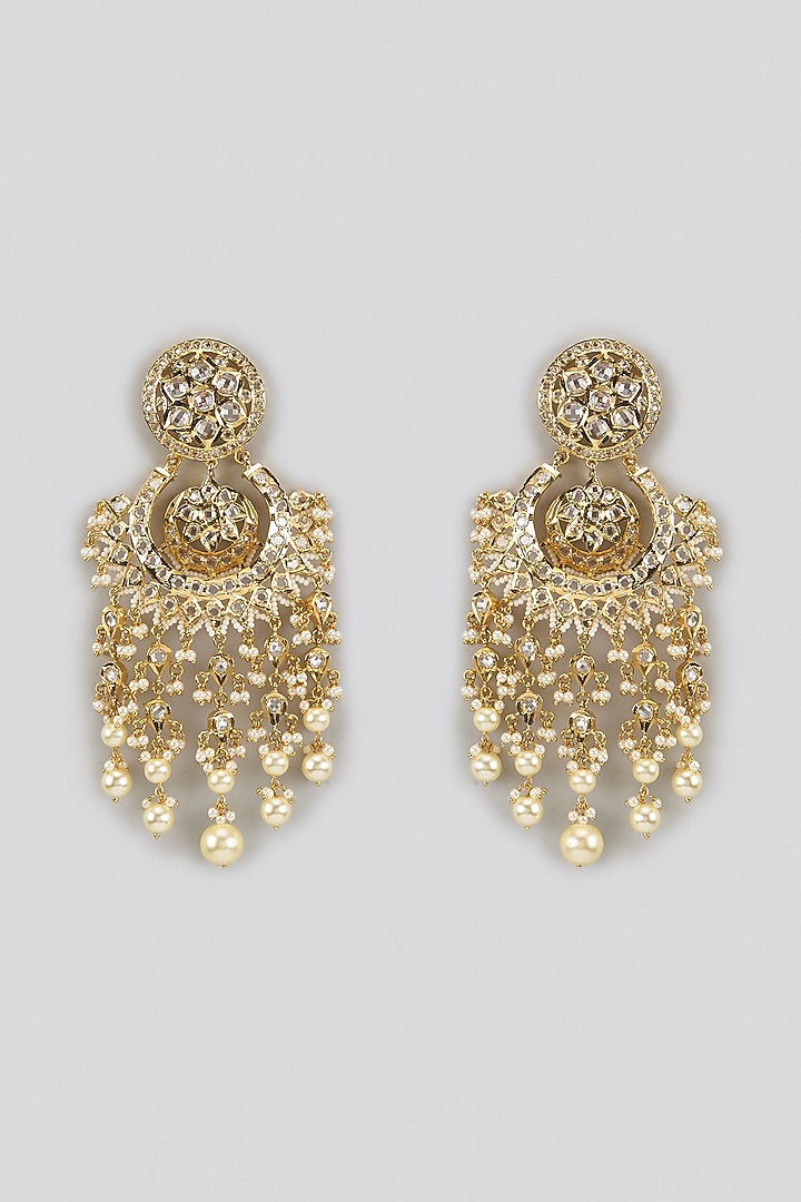 Gold Plated Kundan Polki & Pearl Chandbali Earrings by Kiara at Pernia's Pop Up Shop
