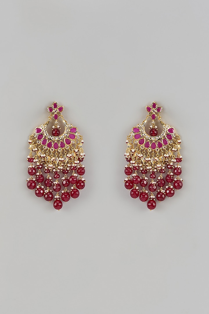 Gold Plated Kundan Polki & Red Onyx Chandbali Earrings by Kiara at Pernia's Pop Up Shop