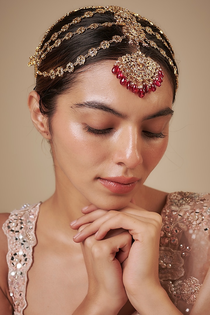 Gold Plated Kundan Polki Mathapatti by Kiara at Pernia's Pop Up Shop