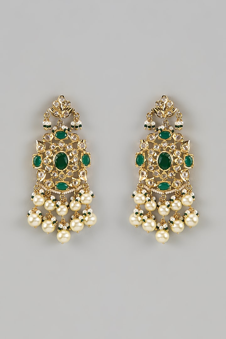 Gold Plated Kundan Polki & Pearl Chandbali Earrings by Kiara at Pernia's Pop Up Shop