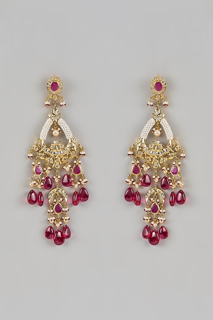 Gold Plated Kundan Polki & Pearl Chandbali Earrings by Kiara at Pernia's Pop Up Shop