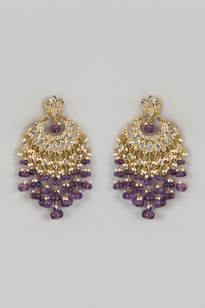 Gold Plated Kundan Polki & Purple Onyx Chandbali Earrings by Kiara at Pernia's Pop Up Shop