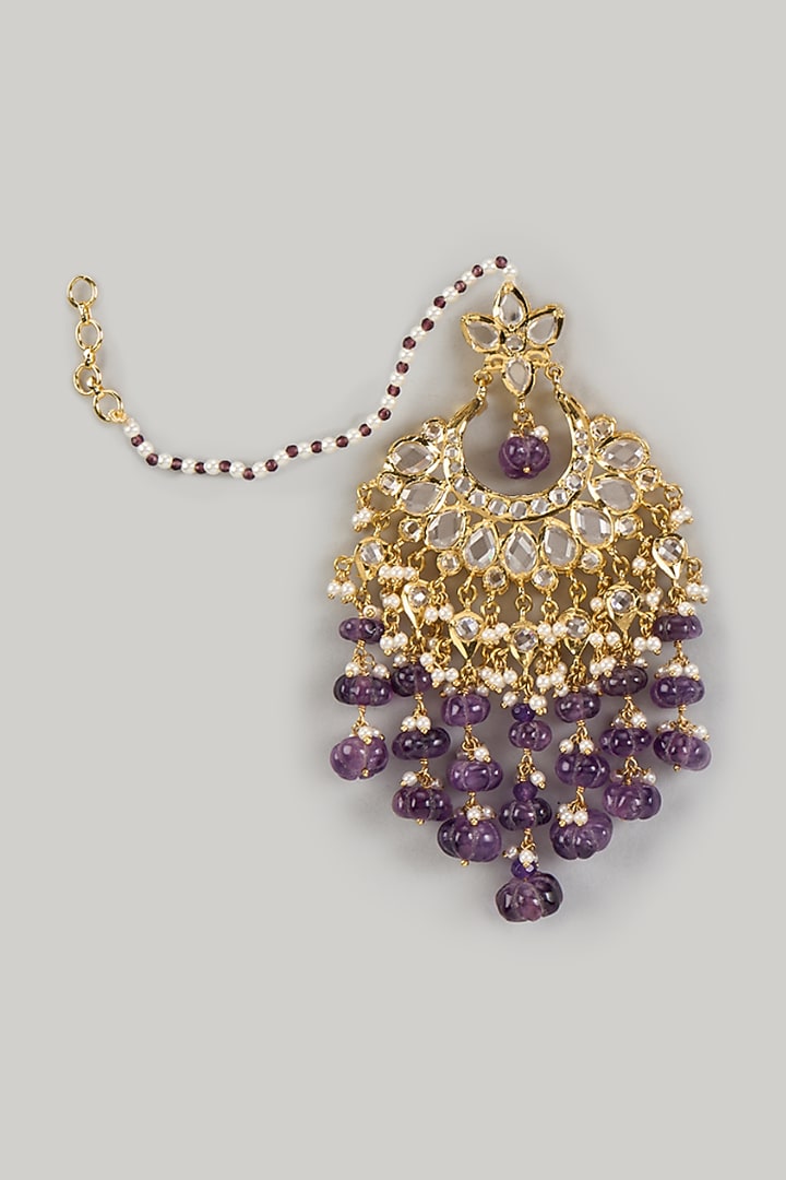 Gold Plated Kundan Polki & Purple Onyx Chandbali Earrings by Kiara at Pernia's Pop Up Shop