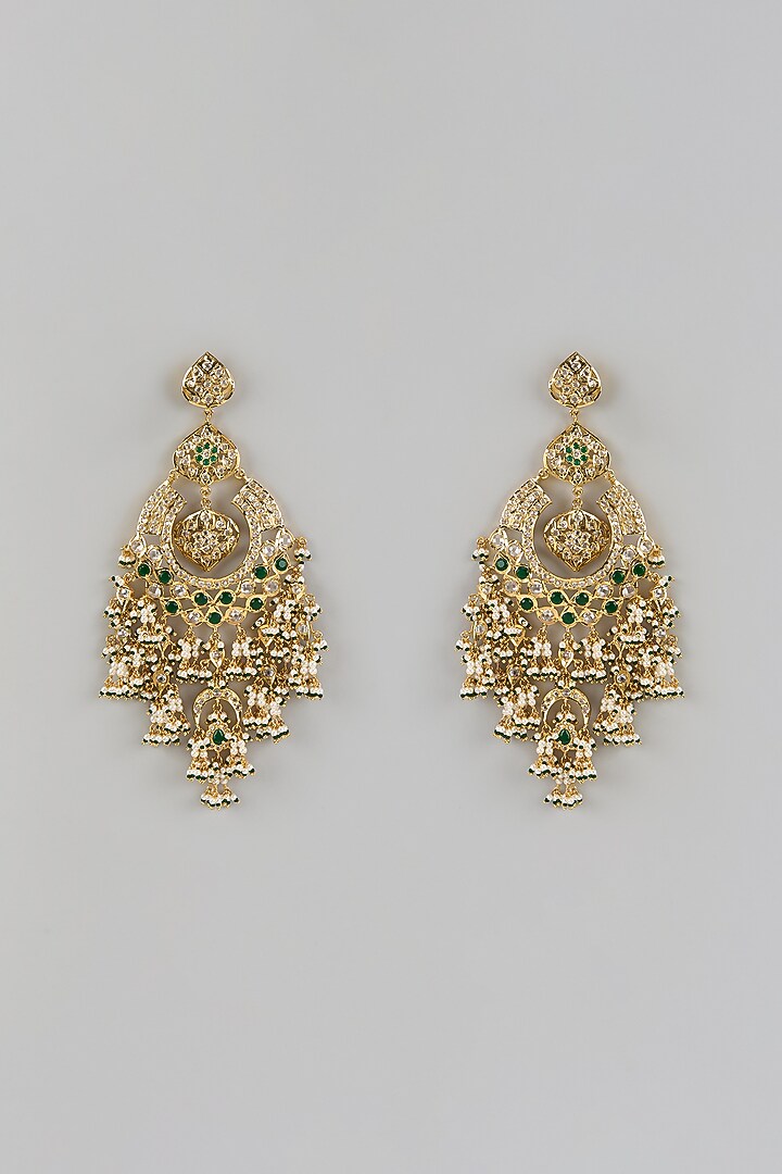 Gold Plated Kundan Polki & Green Stone Chandbali Earrings by Kiara at Pernia's Pop Up Shop