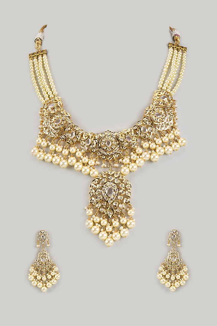 Gold Plated Kundan Polki & White Pearl Necklace Set by Kiara at Pernia's Pop Up Shop