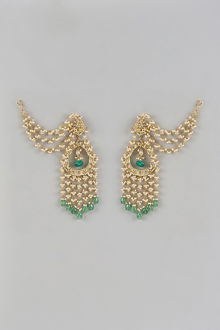 Gold Plated Kundan Polki & Pearl Dangler Earrings by Kiara at Pernia's Pop Up Shop