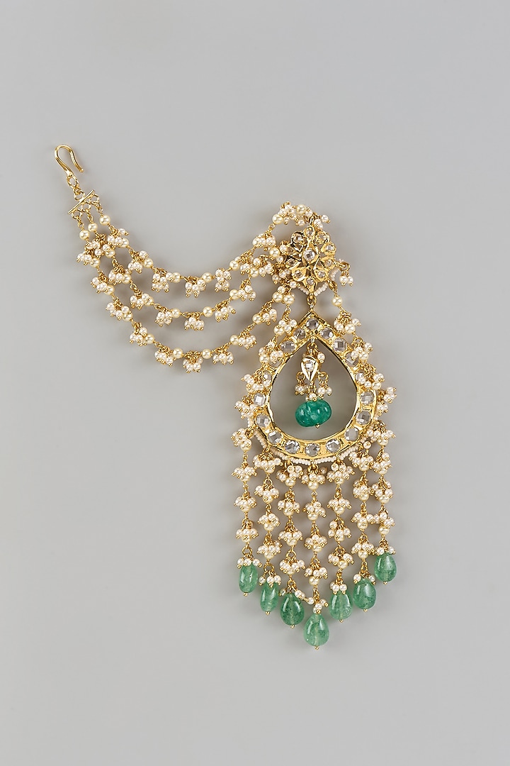 Gold Plated Kundan Polki & Pearl Dangler Earrings by Kiara at Pernia's Pop Up Shop