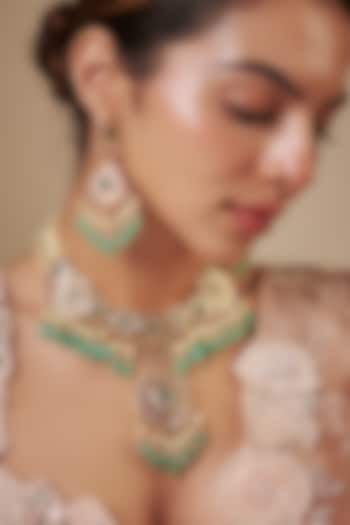 Gold Plated Kundan Polki & Green Pearl Necklace Set by Kiara at Pernia's Pop Up Shop