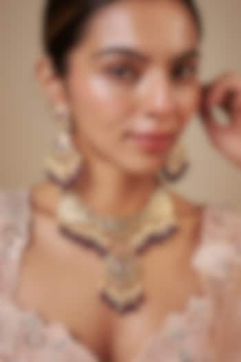 Gold Plated Kundan Polki & Purple Pearl Necklace Set by Kiara at Pernia's Pop Up Shop