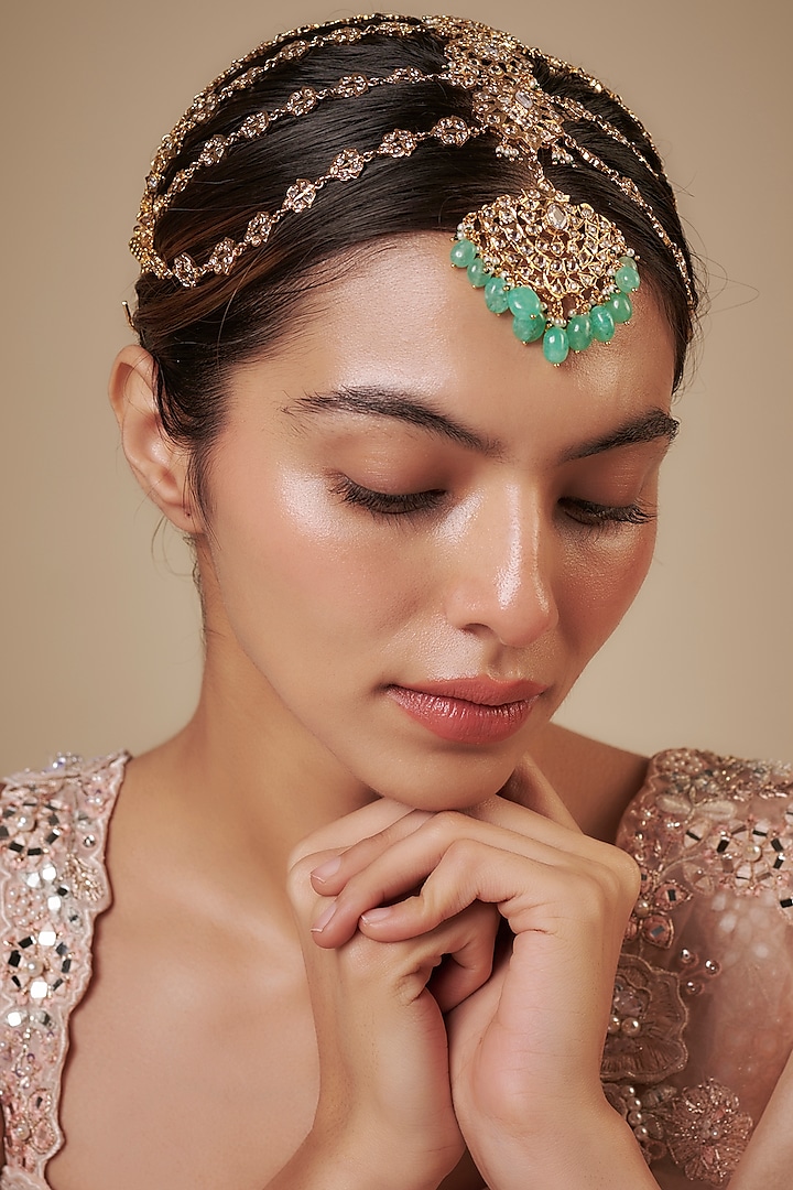 Gold Plated Kundan Polki Mathapatti by Kiara at Pernia's Pop Up Shop