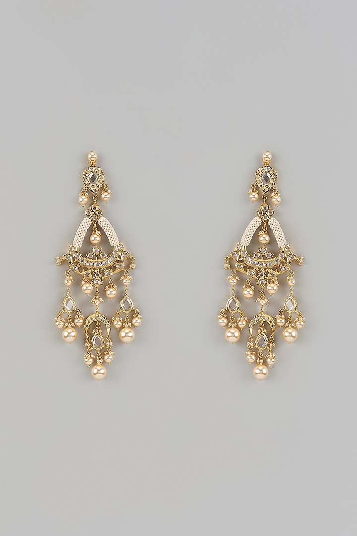 Gold Plated Kundan Polki & Pearl Chandbali Earrings by Kiara at Pernia's Pop Up Shop