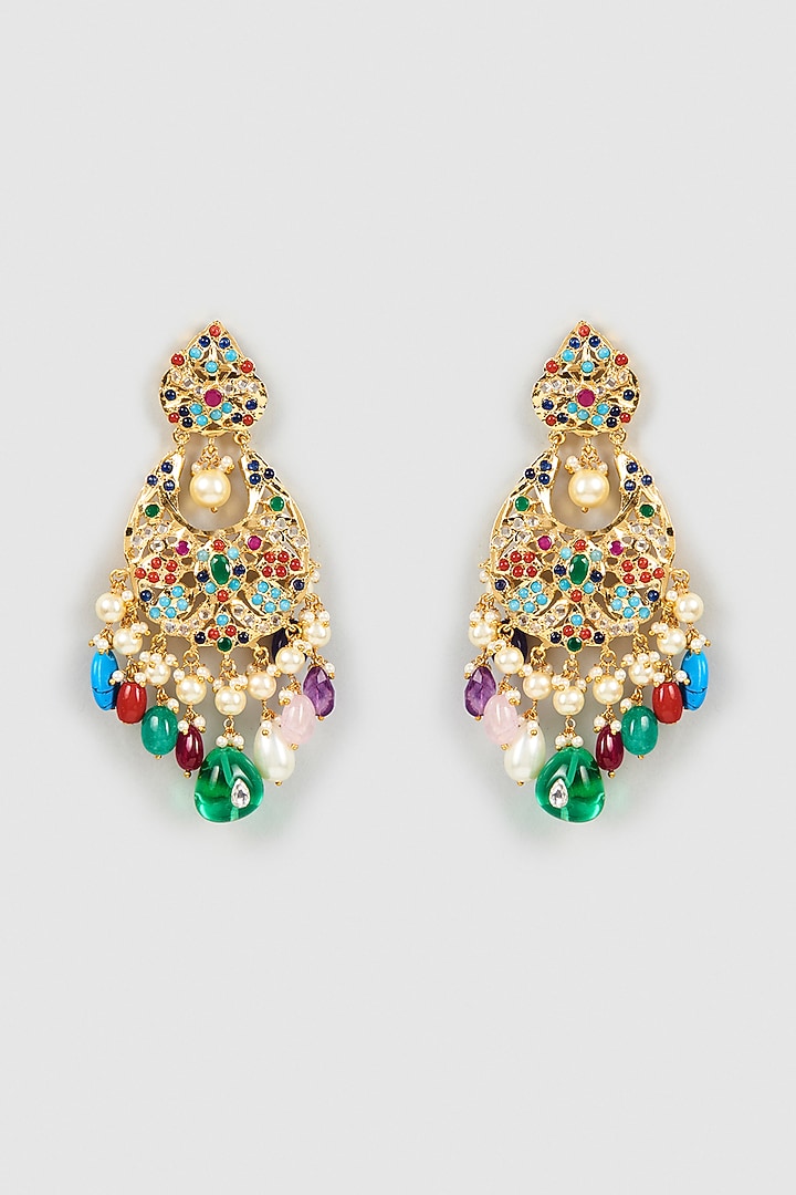 Gold Plated Navratna Chandbali Earrings by Kiara at Pernia's Pop Up Shop