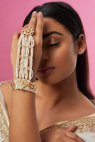 Gold Plated Semi-Precious Kundan Polki Hathphool by Kiara