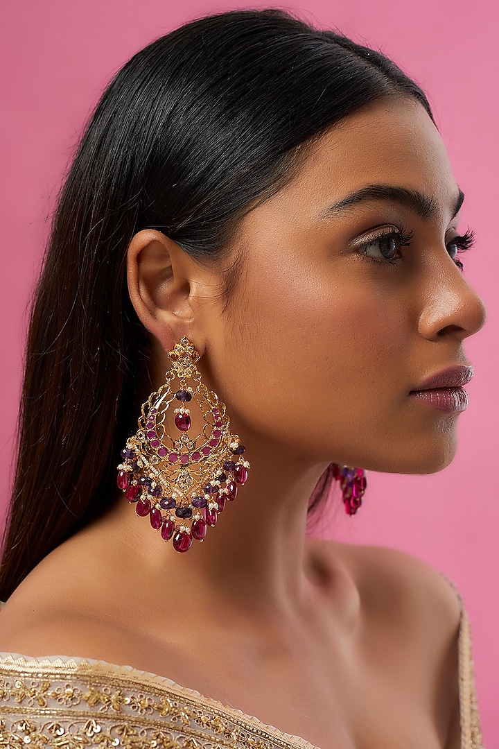 Gold Plated Semi-Precious Kundan Polki Dangler Earrings by Kiara at Pernia's Pop Up Shop
