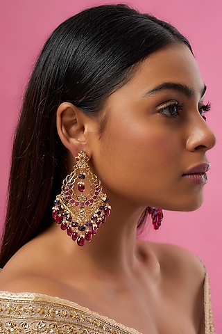 Gold Plated Semi-Precious Kundan Polki Dangler Earrings by Kiara