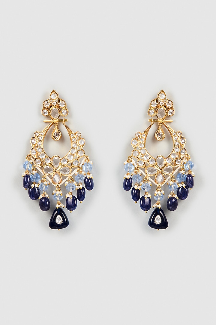 Gold Plated Semi-Precious Kundan Polki Chandbali Earrings by Kiara at Pernia's Pop Up Shop