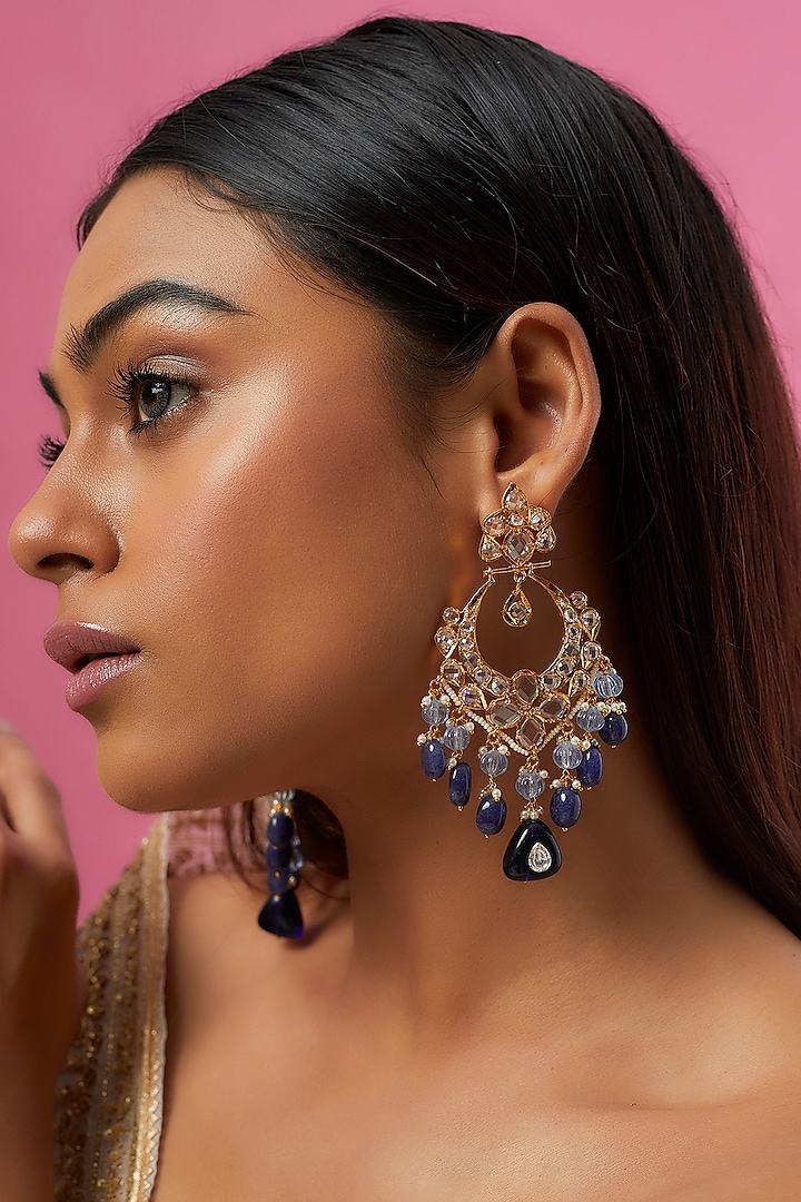 Gold Plated Semi-Precious Kundan Polki Chandbali Earrings by Kiara at Pernia's Pop Up Shop