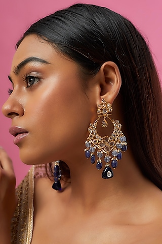 Gold Plated Semi-Precious Kundan Polki Chandbali Earrings by Kiara