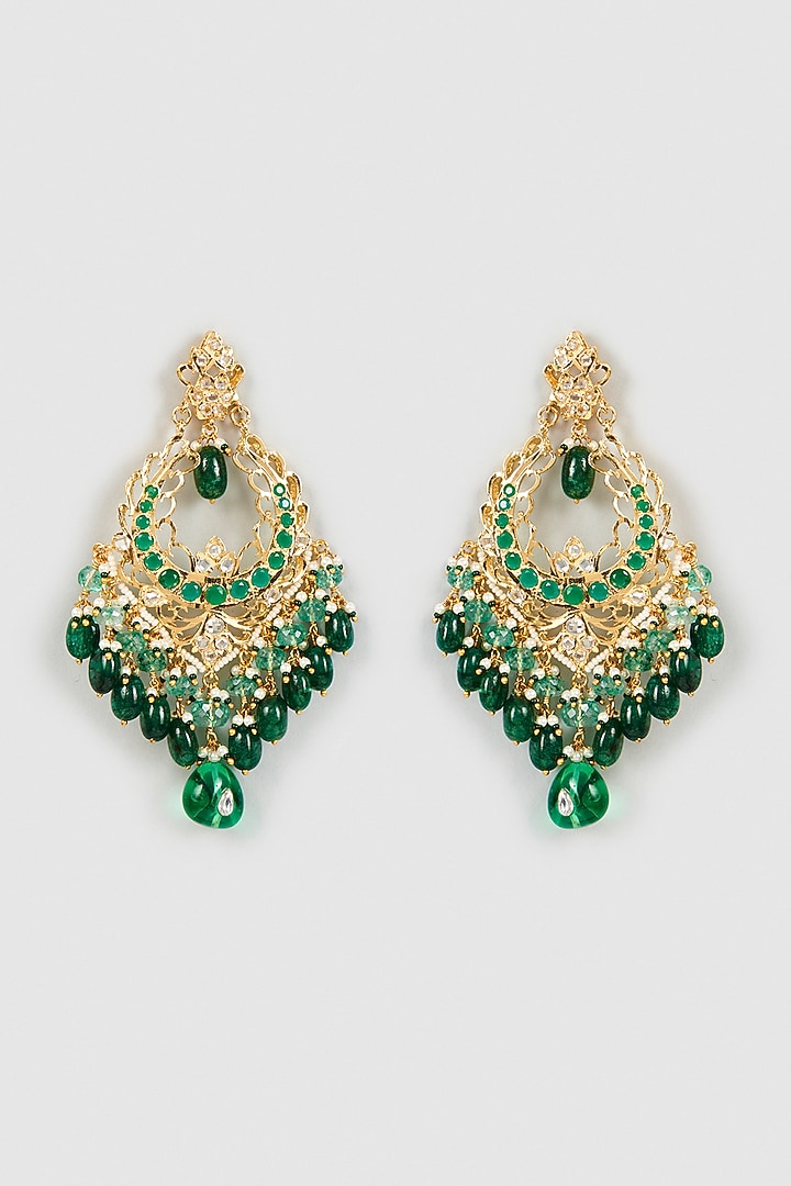 Gold Plated Semi-Precious Kundan Polki Chandbali Earrings by Kiara at Pernia's Pop Up Shop