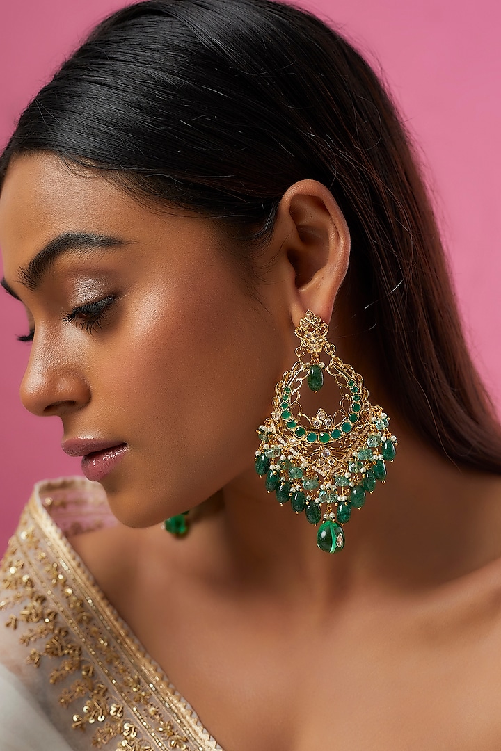 Gold Plated Semi-Precious Kundan Polki Chandbali Earrings by Kiara at Pernia's Pop Up Shop