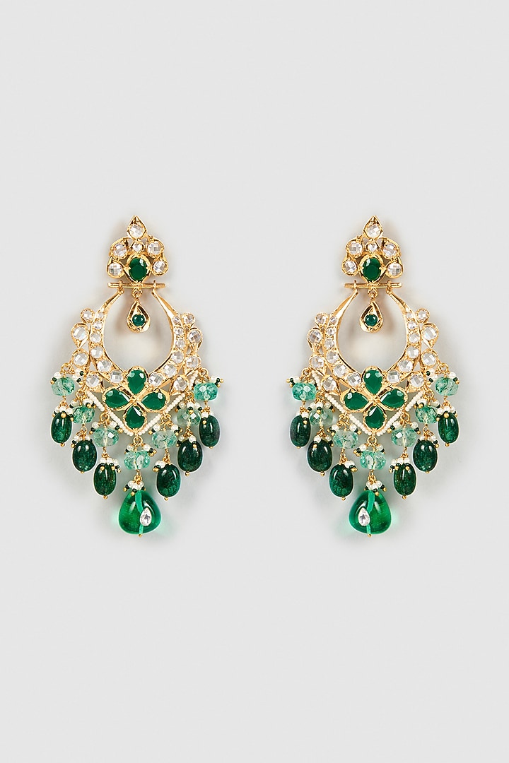 Gold Plated Semi-Precious Kundan Polki Chandbali Earrings by Kiara at Pernia's Pop Up Shop