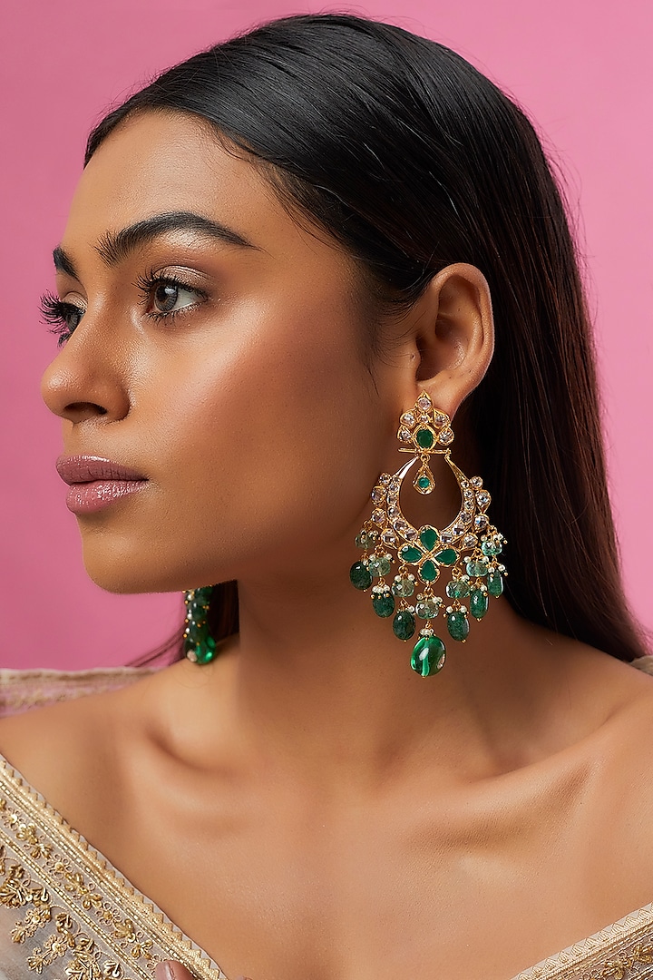 Gold Plated Semi-Precious Kundan Polki Chandbali Earrings by Kiara at Pernia's Pop Up Shop