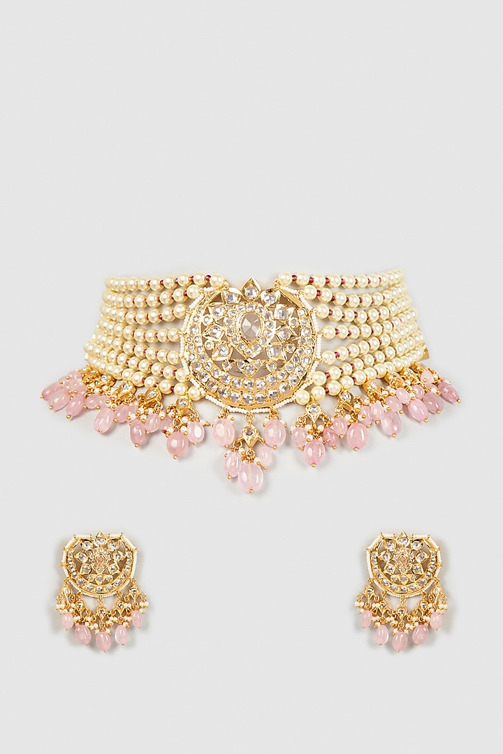 Gold Plated Semi-Precious Kundan Polki Choker Necklace Set by Kiara at Pernia's Pop Up Shop