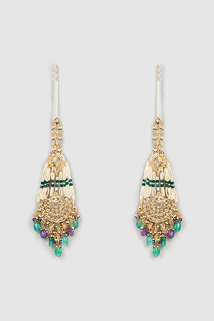 Gold Plated Semi-Precious Kundan Polki Chandbali Earrings by Kiara at Pernia's Pop Up Shop