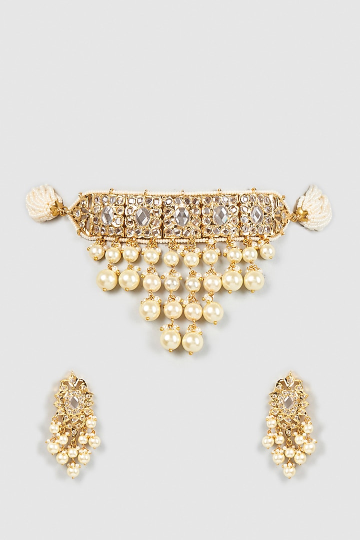 Gold Plated Semi-Precious Kundan Polki Choker Necklace Set by Kiara at Pernia's Pop Up Shop