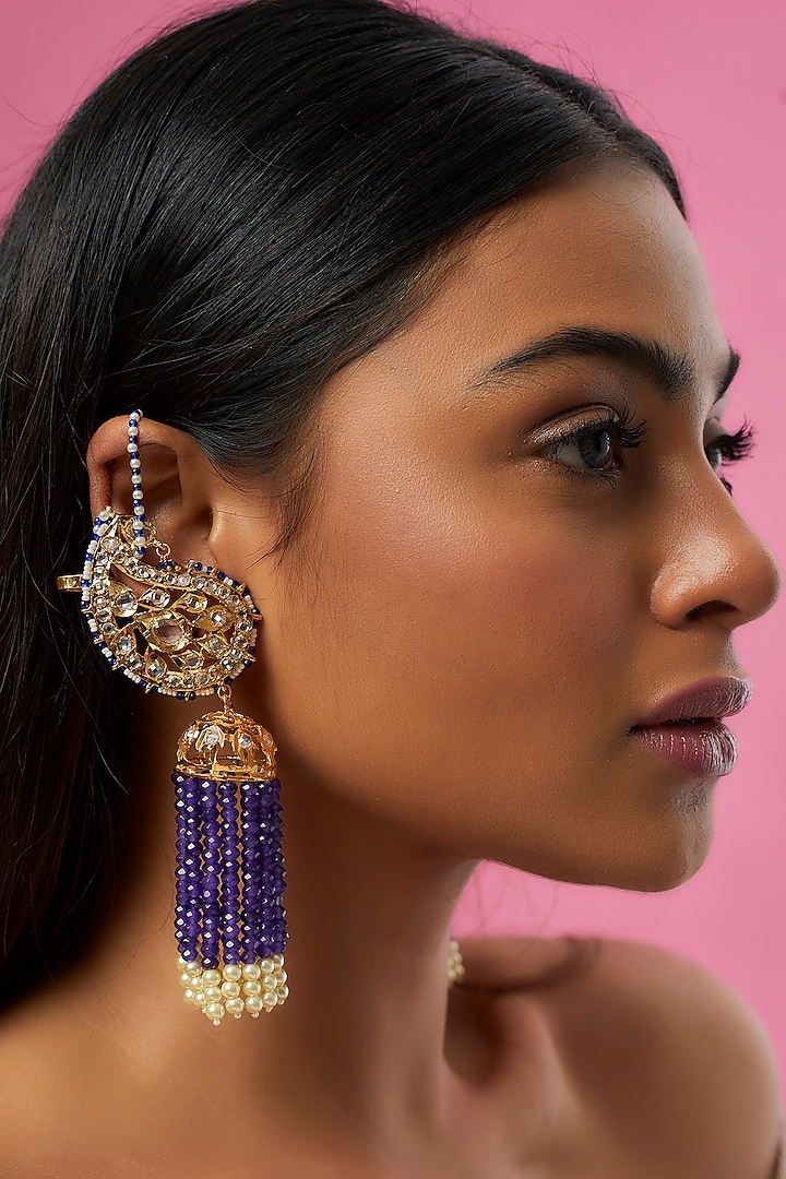 Gold Plated Semi-Precious Kundan Polki Dangler Earrings by Kiara
