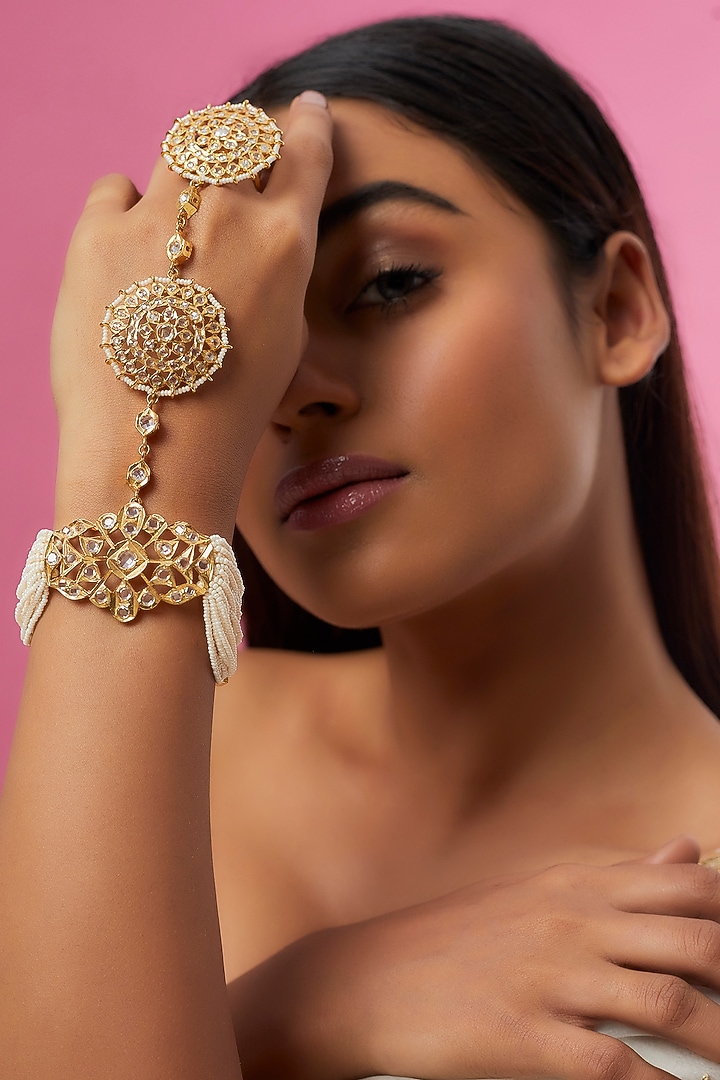 Gold Plated Semi-Precious Kundan Polki Hathphool by Kiara at Pernia's Pop Up Shop